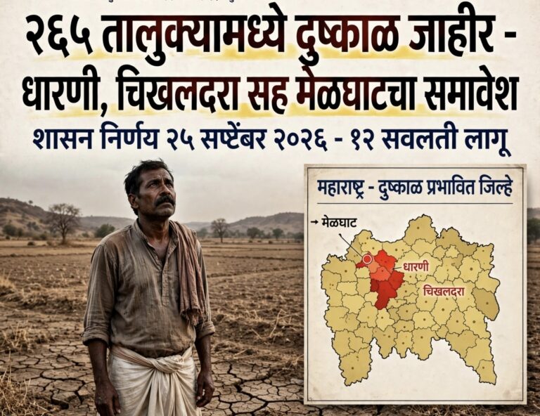 खरीप हंगाम २०२६ मध्ये २६५ तालुक्यांमध्ये दुष्काळ जाहीर, धारणी आणि चिखलदरा तालुक्याचा समावेश, १२ उपाययोजनांना मंजुरी